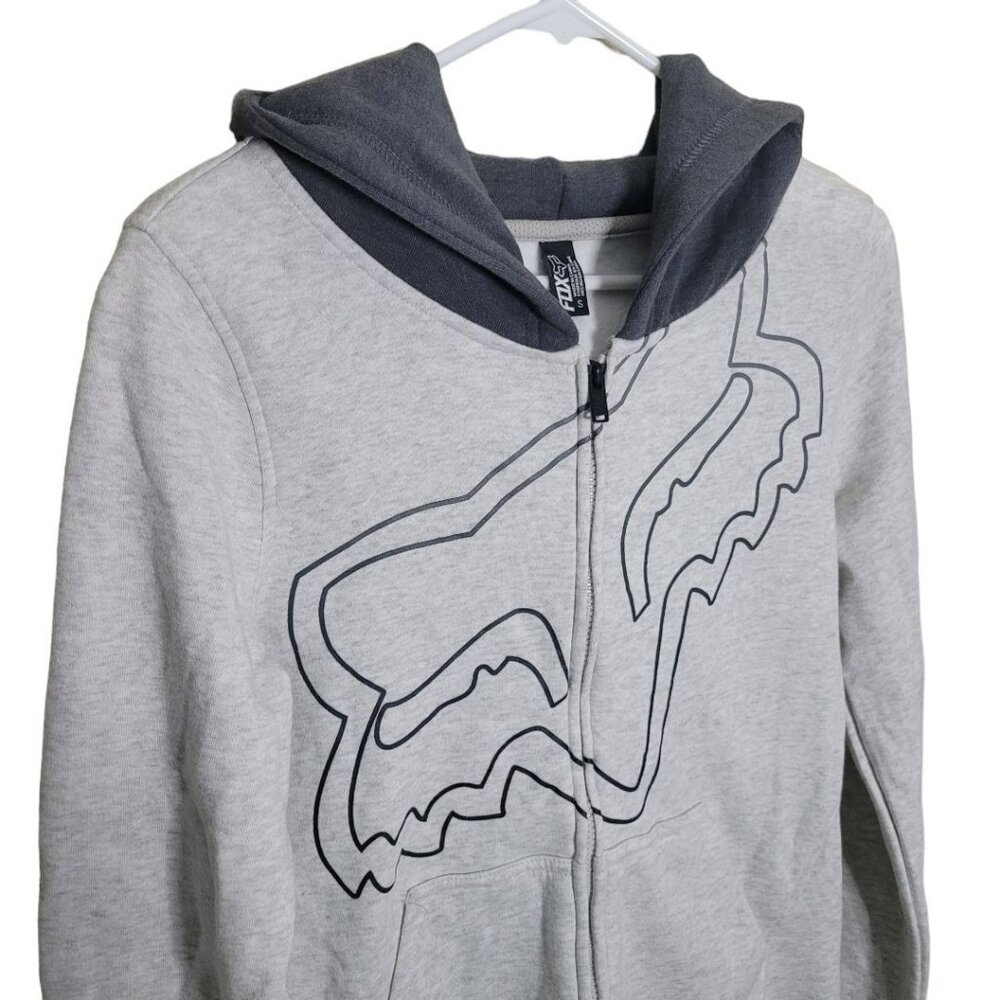 Fox Full Zip Hooded Sweatshirt‎ Gray Pockets Mens Small